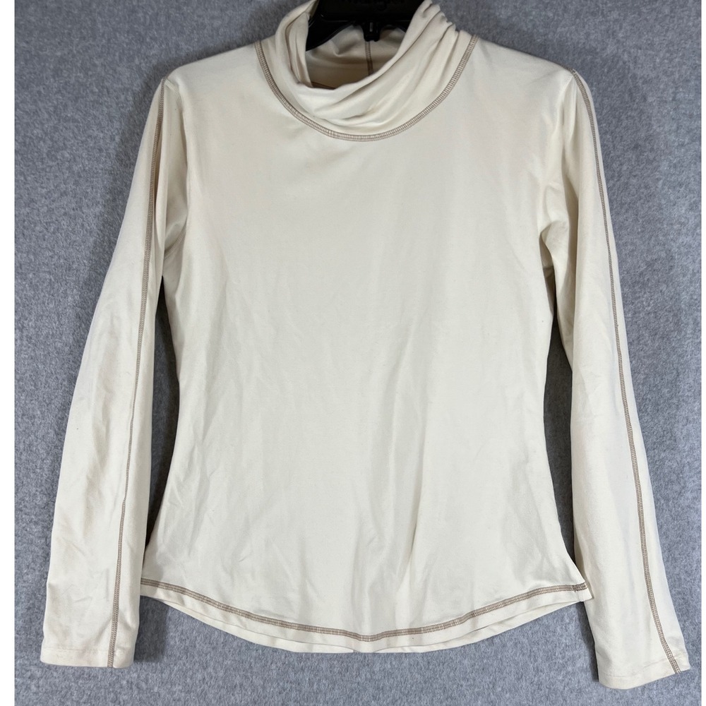 Prana Cowl Neck Top Womens L Cream Long Sleeve Buttery Athleisure Yoga Workout